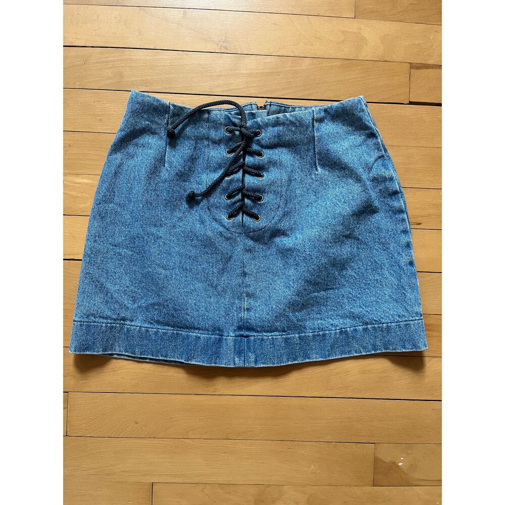 Reformation Denim Lace Up Mini Skirt XS High Rise Blue Retro Y2K Biker